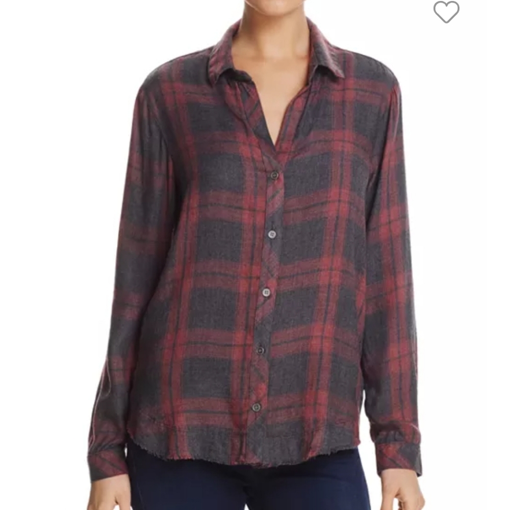 Bella Dahl Charcoal and Burgundy Plaid Shirt